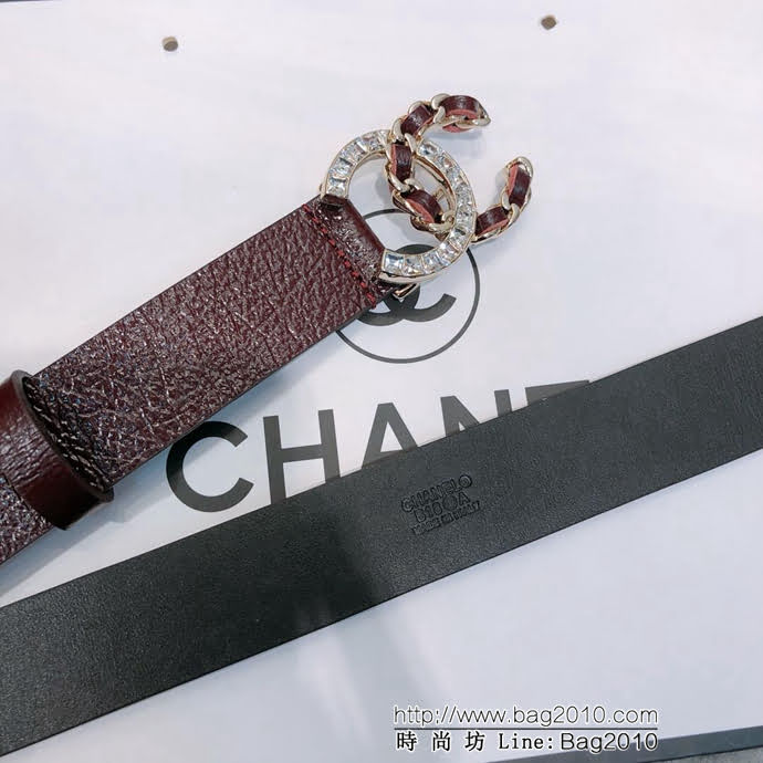 CHANEL香奈兒 18新款 zp同步 CC鏈條鑽扣 進口頭層皺山羊紋皮 時尚百搭款皮帶  xfp1154